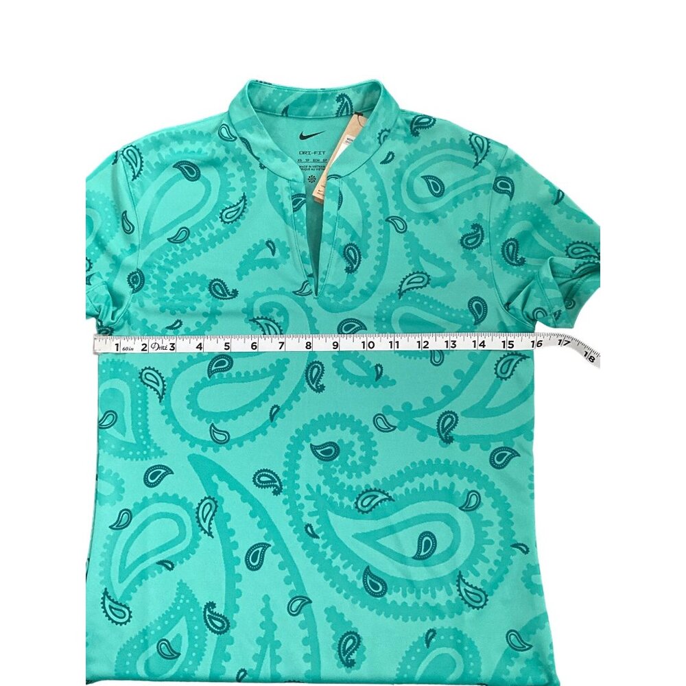 Nike Womens XS Teal Paisley Dri-Fit Polo Shirt 100% Polyester - Picture 9 of 12
